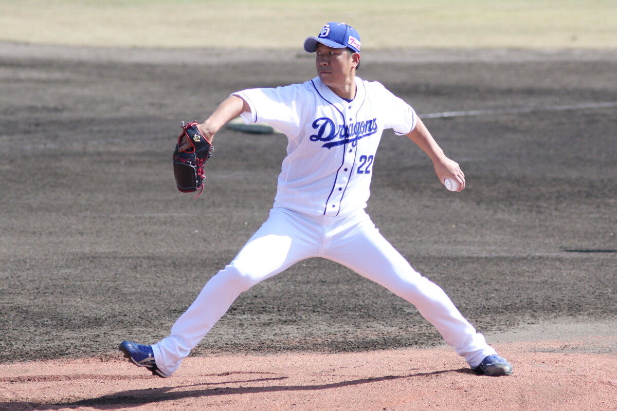 中日の大野雄大が9回を打者27人の”完全”に抑えたが0-0のまま延長戦に突入。10回二死から佐藤輝明に二塁打を打たれて大記録を逃した。ゲームはサヨナラ勝ちで2勝目をゲット(資料写真・黒田史夫)
